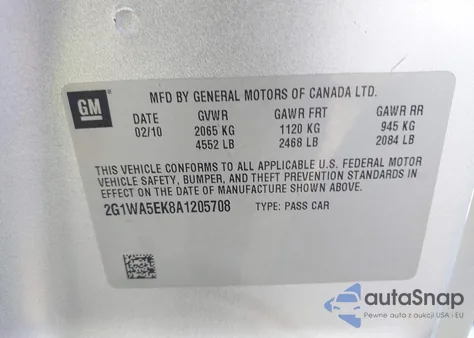 2010 Chevrolet Impala Ls из США, поврежденный, VIN 2G1WA5EK8A1205708